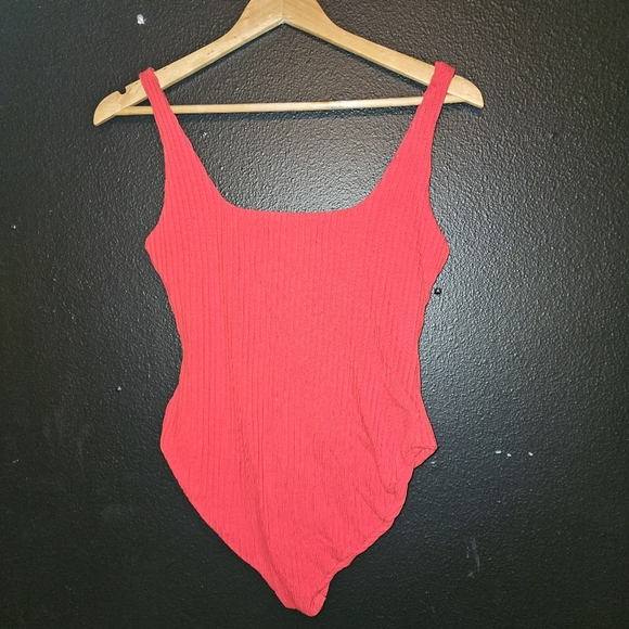 Mara Hoffman Square Neck Percy Red Ribbed Bodysuit - Picture 5 of 6